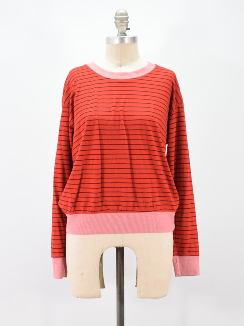 Sundry Red Striped Lightweight Knit Sweatshirt